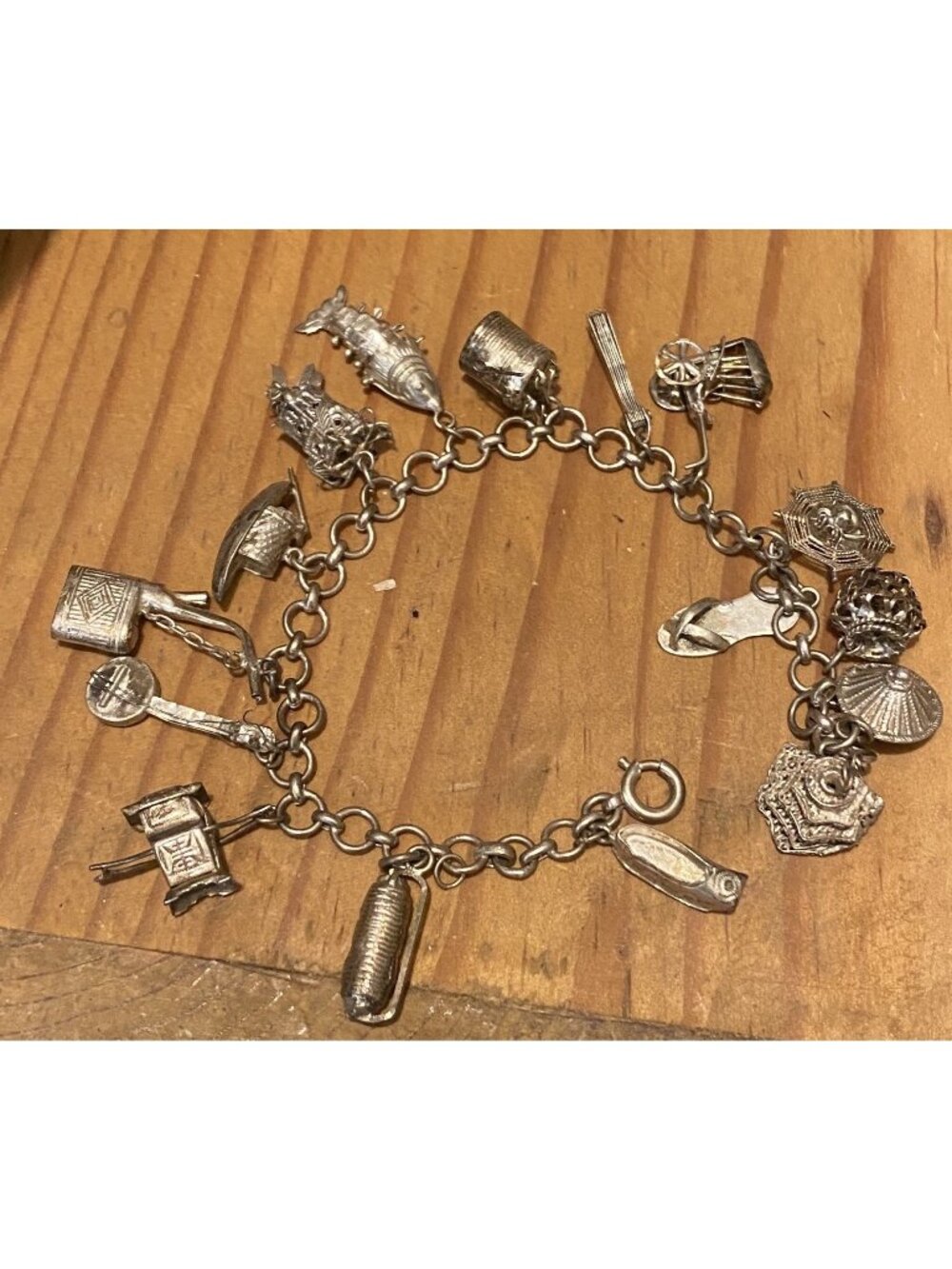 Vintage 16 Asian Sterling Charms Bracelet 7”